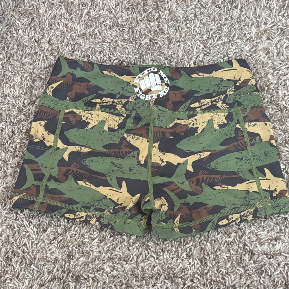Feed Me Fight Me Shark Camo Women's Athletic Shorts